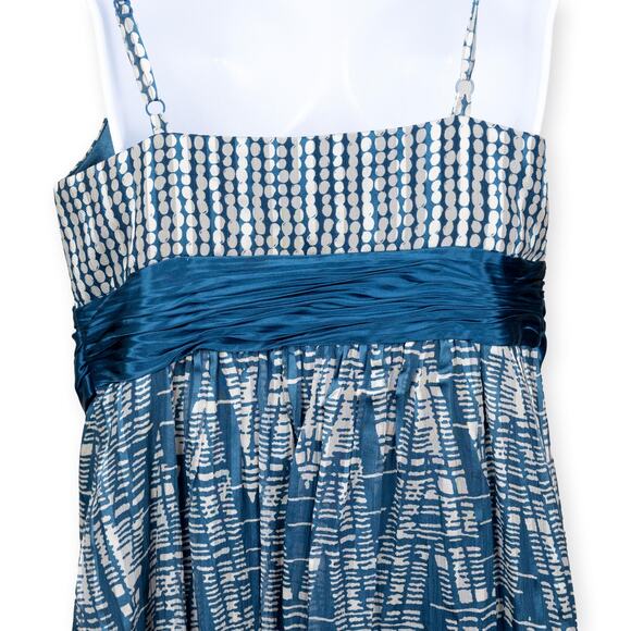 BCBGMaxazria Blue Cream Silk A-line Sundress M - Picture 11 of 11